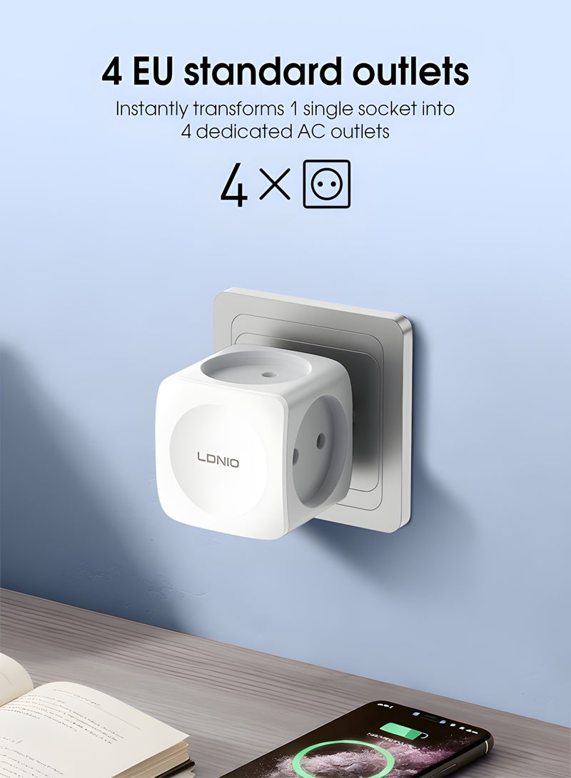 LDNIO Z11 Cube Power Adapter with 4 Independent EU AC Outlets, Smart Space-Saving Design, High Power Output up to 3680W, Child Safety Protection and Flame-Resistant Housing for Home and Office Use - Image 5